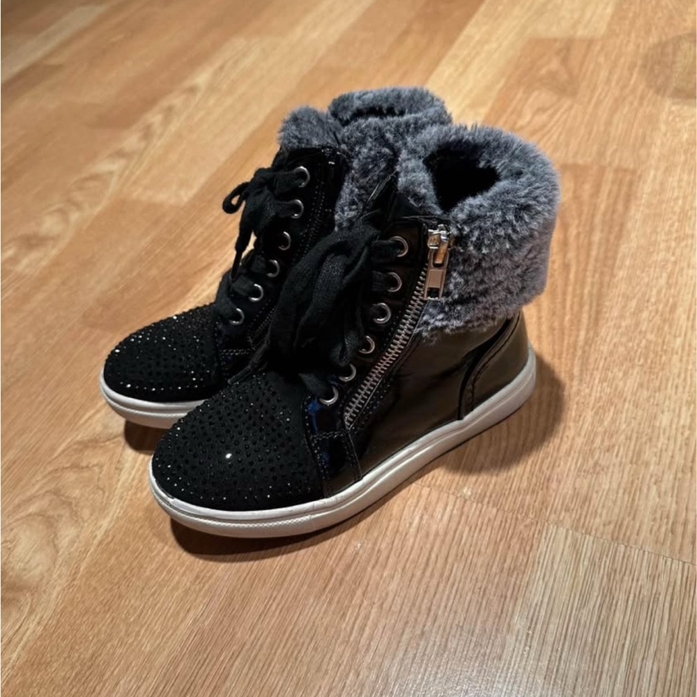 Dolce Vita Black and Gray Fur-Lined High-Top Sneakers- Girls Size 12